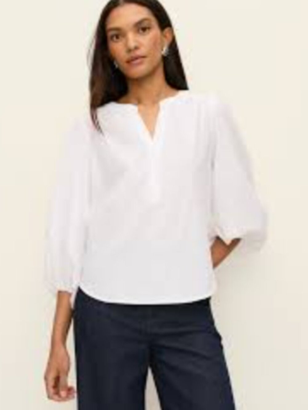 LOFT White Blouse Puff Sleeve